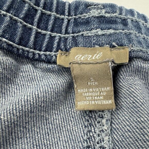 Aerie Jean Shorts Blue Distressed Lace Pull On Denim Small Elastic Waist - Picture 2 of 9